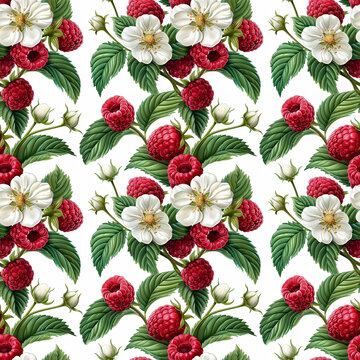 Seamless fruit pattern with raspberries