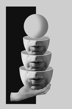 A hand holding empty head of a man