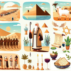 the history of Passover, the exodus of the Jews from Egypt using pictures for design