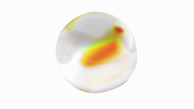 3D animation - Deformed and transparent abstract sphere with colorful reflections on the edges animated in a loop on white background