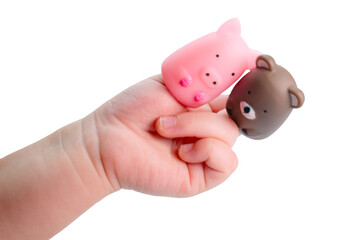 Child hand playing puppets fingers Animal finger puppet Pig Bear Educational toys Montessori...