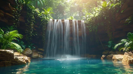 Fototapeten A tranquil waterfall hidden deep within a lush © Mudassir