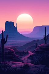 The desert with the rising moon at dusk