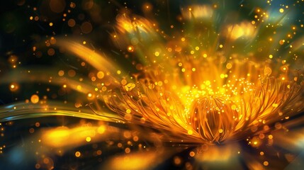 Cosmic Radiance: Dandelion's macro bloom glows with luminescence, a radiant spectacle of stardust and ferrofluids.