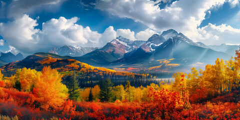 Obraz premium Vivid panoramic autumn mountain landscape - AI generated