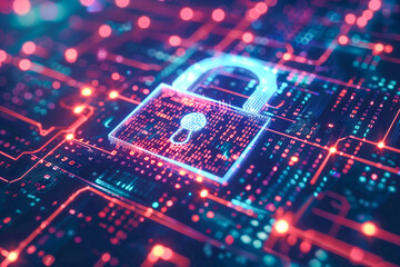 Padlock in a screen, security and passwords concept - Generative AI