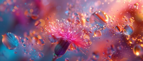 Euphoric Nebula: Dandelion's dance is illuminated by galactic particles, evoking a sense of cosmic euphoria. - obrazy, fototapety, plakaty