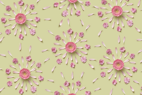 Fototapeta Beautiful pattern of repeating pink asters and flower petals