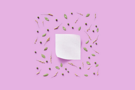 Frame made of oat heads, leaves buds with blank sheet