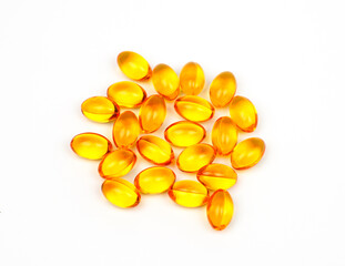 Fish oil,Omega-3,lecithin,DHA, Vitamins capsules on white background. healthy supplements,extraction oil capsules