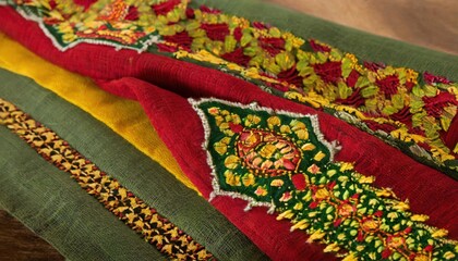 Advertising - product photo of african american textile design red yellow green