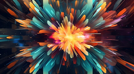 This mesmerizing digital artwork features intricate geometric shapes and vibrant colors, created using generative AI