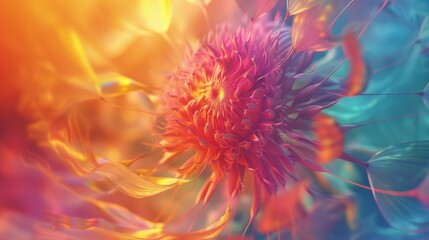 Obraz premium Fusion of Temperatures: Dandelion's macro bloom combines warm and cold hues, evoking a sense of blended temperatures.