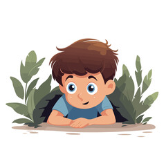 Obraz na płótnie Canvas Boy hiding playing Flat vector illustration isolated
