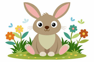 Cute rabbit with grass vector illustration