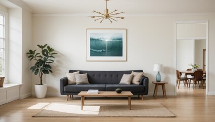 modern living room with wall art, mockup wall art. 3D render