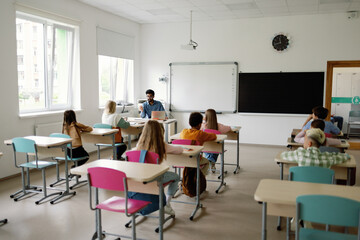 Primary modern private classroom school group students education