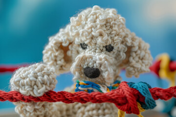 Magical Crochet Poodle in a Boxing Ring: An Adorable Spring Dreamscape in Pastel Hues