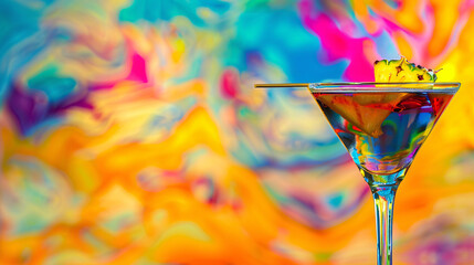 a vibrant cocktail steals the spotlight against a backdrop of clear, warm colors - obrazy, fototapety, plakaty