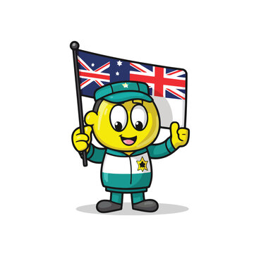 Cartoon australia flag badge character as a football