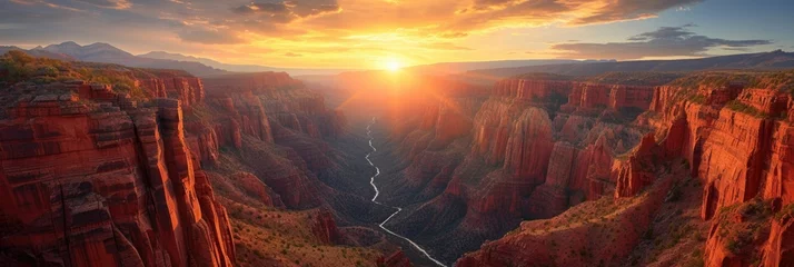 Schilderijen op glas Sunset illuminates the river in the canyon © Landscape Planet