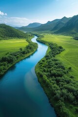 Verdant Rolling Hills and River Scenery