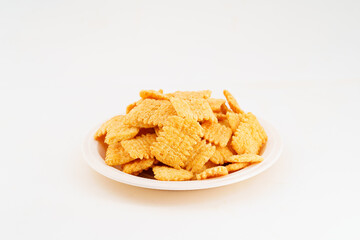 Special Chinese snack crispy rice on white background