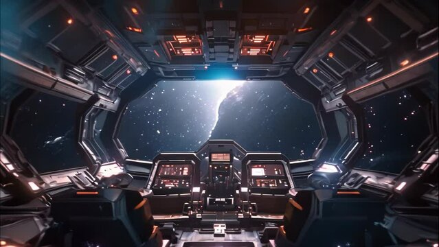 Huge asteroid spaceship interior