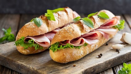 Zwei Baguette belegt Schinken