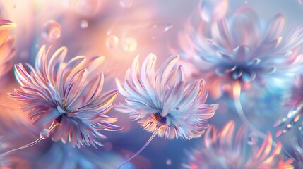 Shimmering Serenity: Dandelion's wavy dance captures iridescence in calming tones. - obrazy, fototapety, plakaty