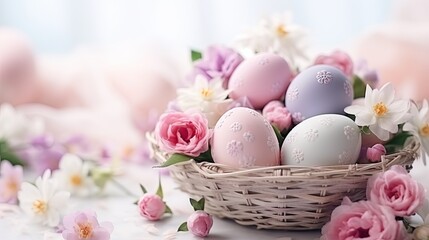 Obraz na płótnie Canvas Easter basket with colored eggs