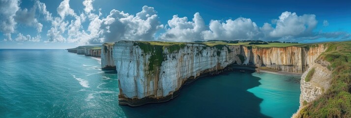 Coastal Cliffs and Turquoise Sea Aerial Panorama