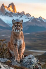 A wild cougar overlooking the landscape