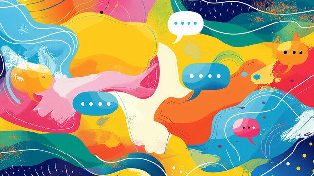 A set of speech balloons with artistic patterns and designs, showcasing creativity and imagination, on a colorful abstract background.