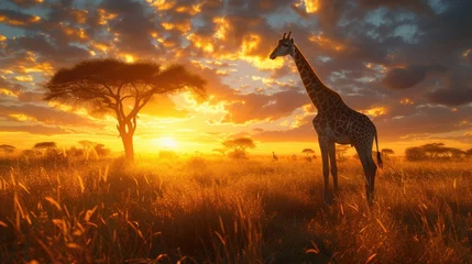 Rolgordijnen Majestic Giraffe at Dusk © Landscape Planet