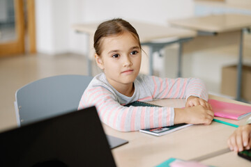 Student primary school study load concentration intelligent-looking