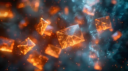 A close up of a bunch of orange and blue cubes