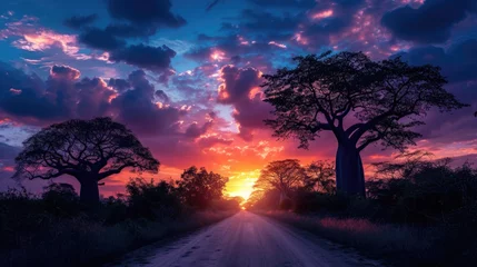 Zelfklevend Fotobehang Warm sunlight on the trees, landscape with sunset © Landscape Planet