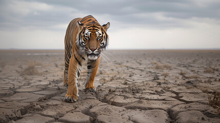 A tiger in barren land - environment concept