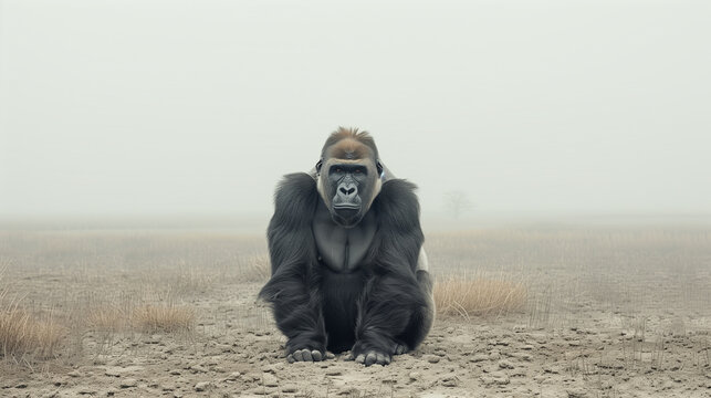 Gorilla in the barren land - environmental problems idea