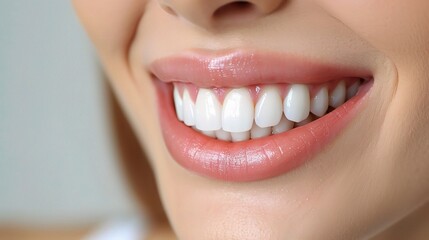 Obraz premium Teeth, dental, and oral hygiene with a model woman in studio on a gray background for teeth whitening.