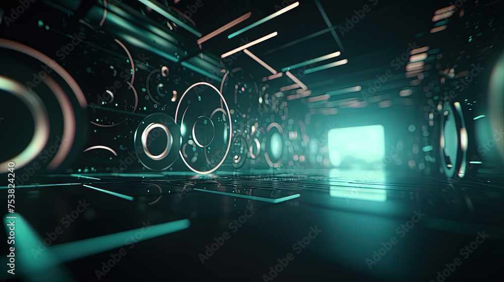 Aufkleber Technology abstract background with hud styled round interface elements in neon tech light.