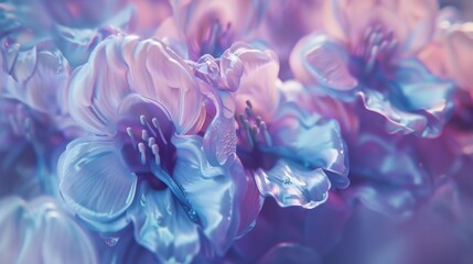 Fluid Serenity: Close-ups reveal the soothing motion of holographic wildflower bluebell petals in macro shots. - obrazy, fototapety, plakaty