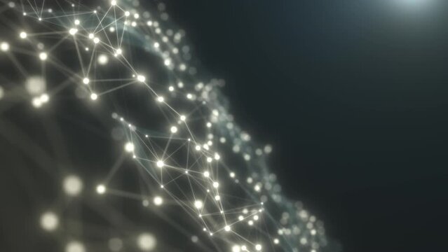 White abstract technological background with connecting dots and lines. Dagonal wave 4K