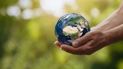 Hands holding a small globe, symbolizing care for the environment, conservation and the importance of working together to protect our planet for future generations. save the earth, Saving environment,