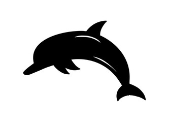 black silhouette of dolphin on a white background