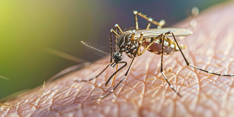 Mosquitoes on the skin. Prevention of malaria and dengue fever - obrazy, fototapety, plakaty