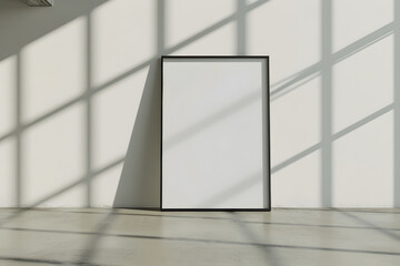 Empty photo picture frame mockup on modern Interior background. Copy space.