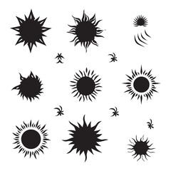 A black silhouette sun symbol set.