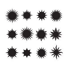 A black silhouette sun symbol set.